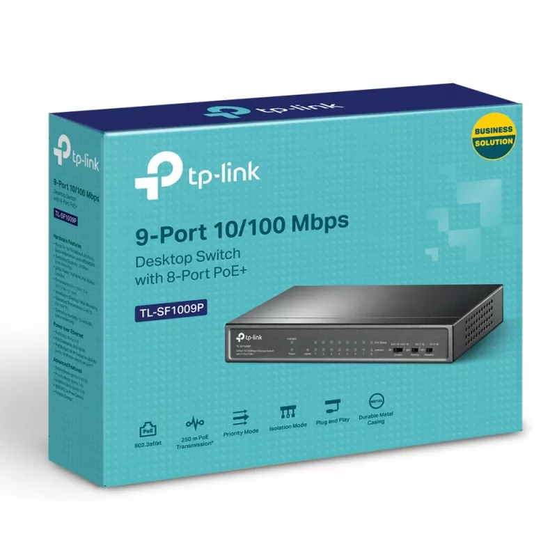 TP-Link TL-SF1009P 9-Portu 10/100Mbps Galda Slēdzis ar 8 PoE+ Portiem