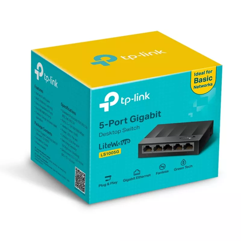 TP-Link LS1005G 5 portu Gigabit Ethernet tīkla slēdzis, nepārvaldāms, sienas montāža