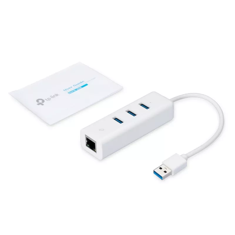 TP-Link UE330 USB 3.0 centrmezgls ar Gigabit Ethernet, balts