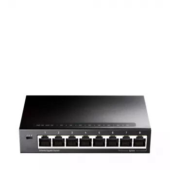 Tīkla slēdzis Cudy GS108 — 8 portu Gigabit Ethernet (10/100/1000), melns, 16 Gbit/s komutācijas jauda