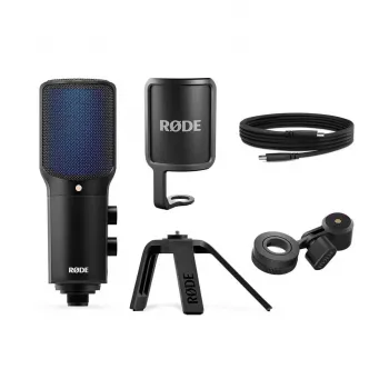 Kondensatora USB PC mikrofons RØDE NT-USB+ — kardioīds, 24 biti/48 kHz, 20–20000 Hz, 3.5 mm austiņu izeja, USB-C, melns