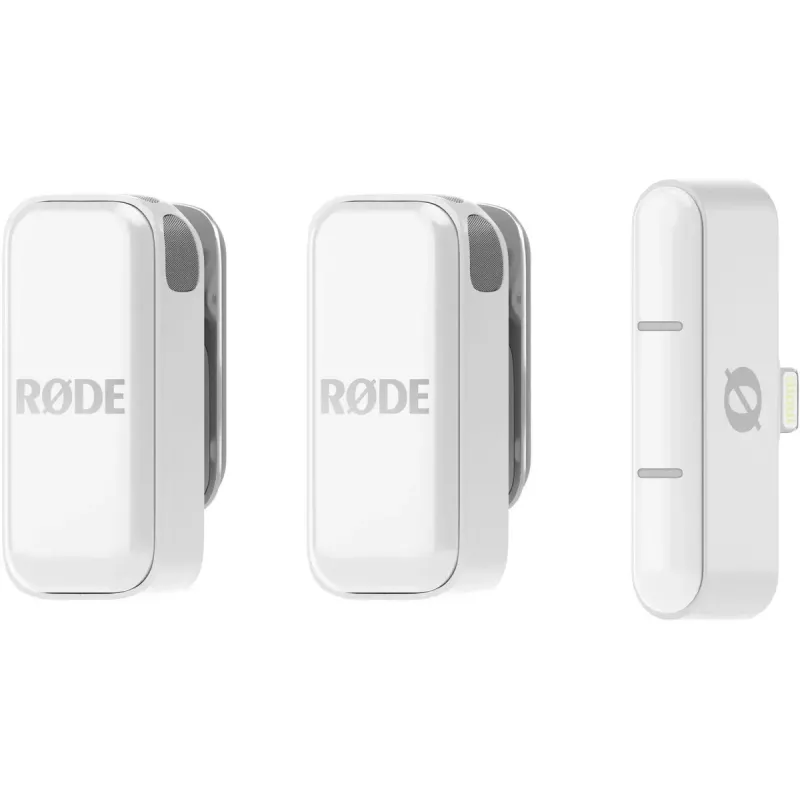Bezvadu mikrofonu sistēma Rode Wireless Micro Lightning — omnidirekcionāls, 48 kHz/24-bit, 7 h akumulators, 100 m diapazons, balta