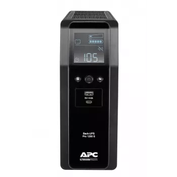 APC Back-UPS Pro 1200VA/720W torņveida UPS, 230V, 8x IEC C13, tīrs sinusoidāls vilnis, AVR, USB A+C, LCD, nomaināms akumulators