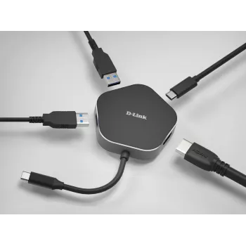 D-Link 4-in-1 USB-C centrmezgls ar HDMI un Power Delivery
