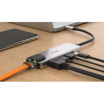 D-Link 5-in-1 USB-C centrmezgls ar HDMI/Ethernet un Power Delivery