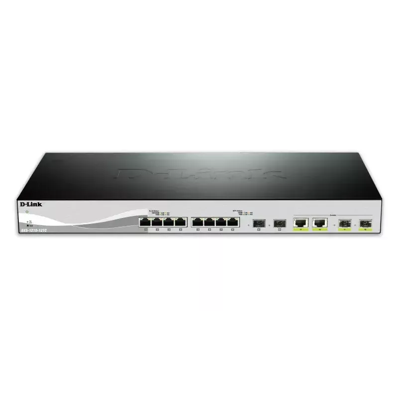 D-Link DXS-1210-12TC/E pārvaldāms L2 tīkla slēdzis 10G Ethernet (100/1000/10000) 1U melns, sudrabs