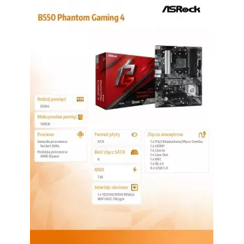 ASRock B550 Phantom Gaming 4 AMD B550 Socket AM4 ATX mātesplate