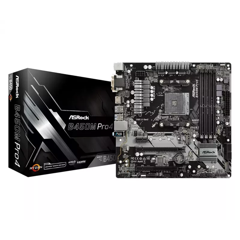 Mātesplate ASRock B450M PRO4 AMD B450 Socket AM4 micro ATX