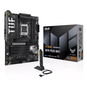 Mātesplate ASUS TUF GAMING X870-PLUS WIFI — AMD X870, Socket AM5, ATX, DDR5, 4 DIMM, Wi‑Fi 7, Bluetooth 5.4