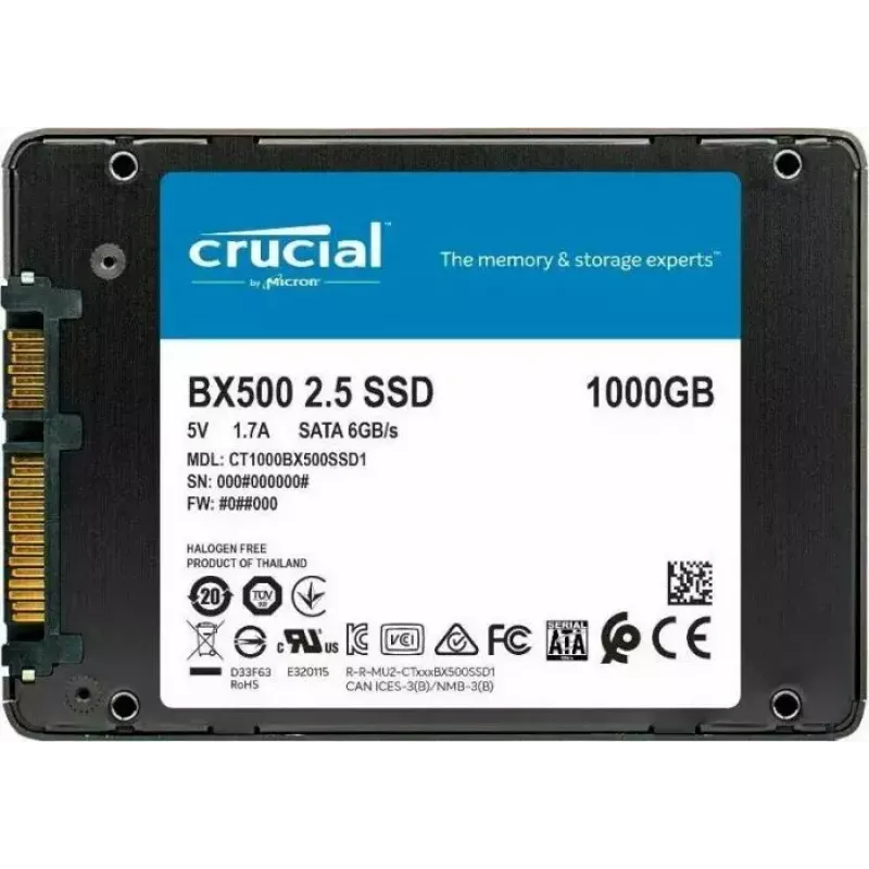 Crucial BX500 1TB 3D NAND SATA 2,5 collu iekšējais SSD, līdz 540MB/s - CT1000BX500SSD1