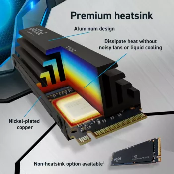 Crucial T700 2TB PCIe Gen5 x4 M.2 2280 NVMe SSD ar dzesētāju