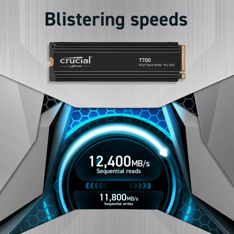 Crucial T700 2TB PCIe Gen5 x4 M.2 2280 NVMe SSD ar dzesētāju