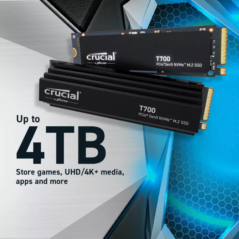 Crucial T700 2TB PCIe Gen5 x4 M.2 2280 NVMe SSD ar dzesētāju