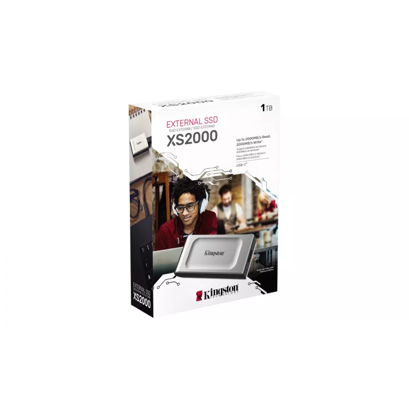 Kingston XS2000 portatīvais SSD, 1 TB, USB 3.2 Gen 2x2, 2000 MB/s, melns/sudrabs