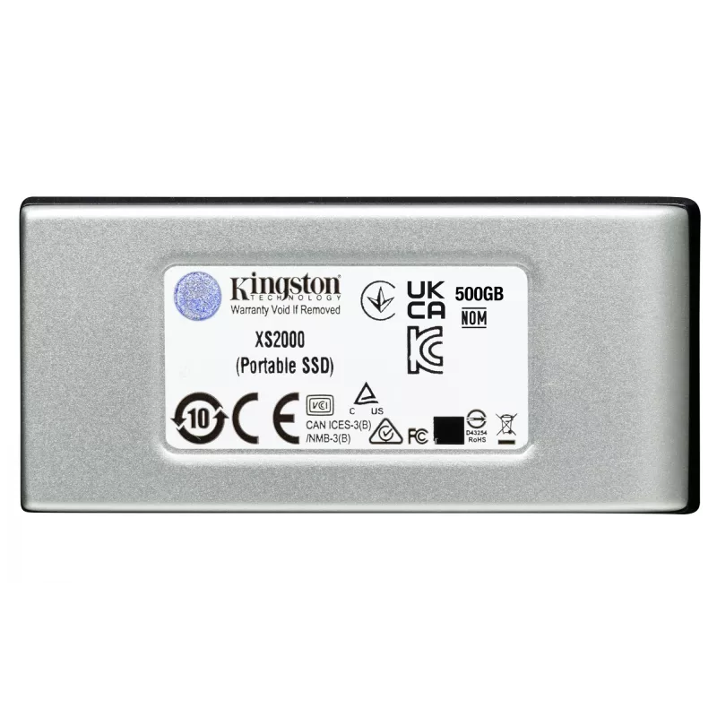 Kingston XS2000 500GB portatīvais SSD, USB-C 3.2 Gen 2x2, 2000 MB/s, melns/sudrabs