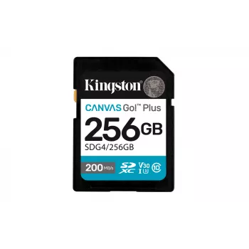 SDXC Kingston Canvas Go Plus 256GB UHS-I U3/V30, lasīšana 200 MB/s, rakstīšana 160 MB/s