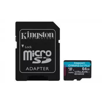 Kingston 64GB microSDXC Canvas Go Plus Gen4 200MB/s A2 U3 V30 atmiņas karte + adapteris