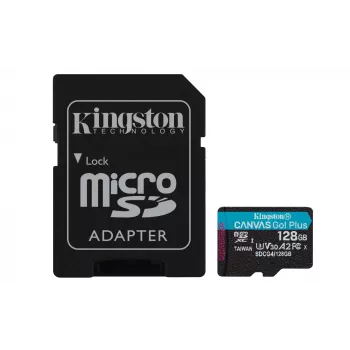 Kingston Technology 128GB microSDXC Canvas Go Plus Gen4 200MB/s A2 U3 V30 karte + adapteris