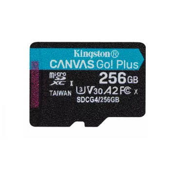 Kingston Technology 256GB microSDXC Canvas Go Plus Gen4 200MB/s A2 U3 V30 atmiņas karte + adapteris