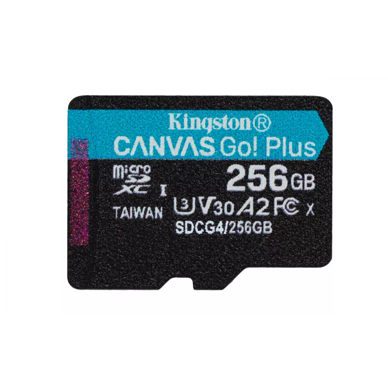 Kingston Technology 256GB microSDXC Canvas Go Plus Gen4 200MB/s A2 U3 V30 atmiņas karte + adapteris