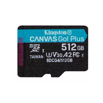 Kingston Technology 512GB microSDXC Canvas Go Plus Gen4 200MB/s A2 U3 V30 Karte + Adapteris