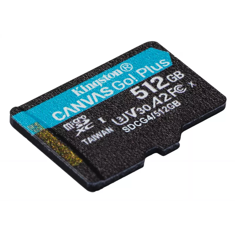 Kingston Technology 512GB microSDXC Canvas Go Plus Gen4 200MB/s A2 U3 V30 Karte + Adapteris