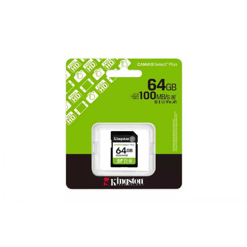 Kingston Canvas Select Plus 64 GB SDXC atmiņas karte, 100 MB/s, C10, UHS-I, U1, V10