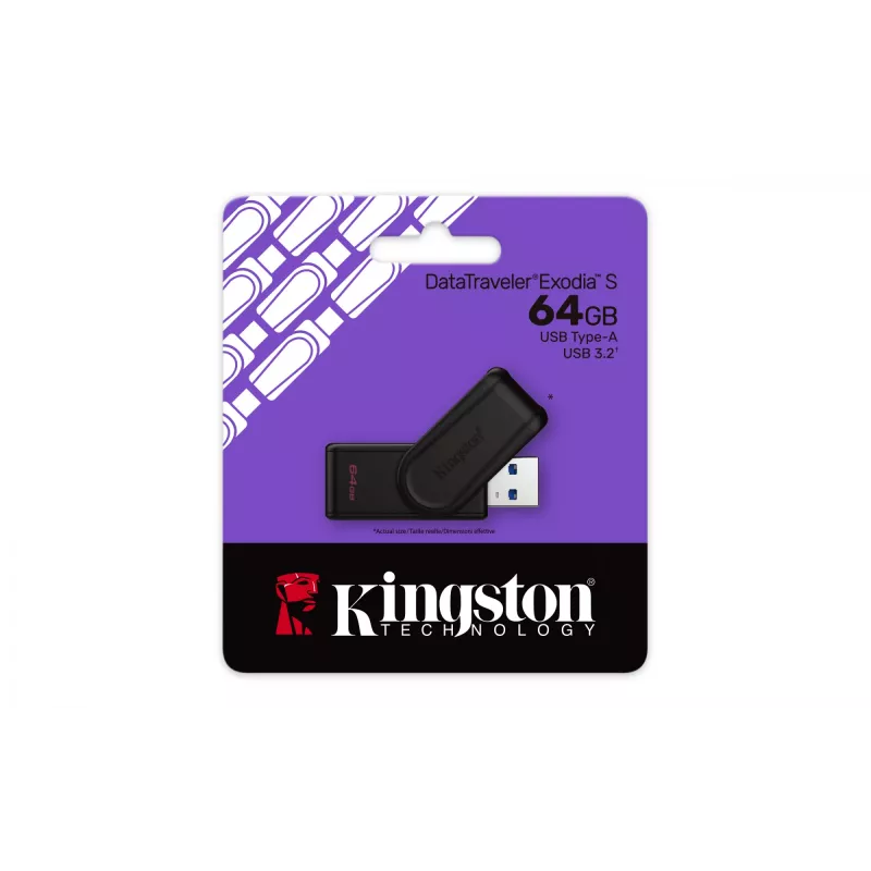 Kingston DataTraveler 64GB USB 3.2 Gen 1 Exodia S USB zibatmiņa (Melna/Melna)