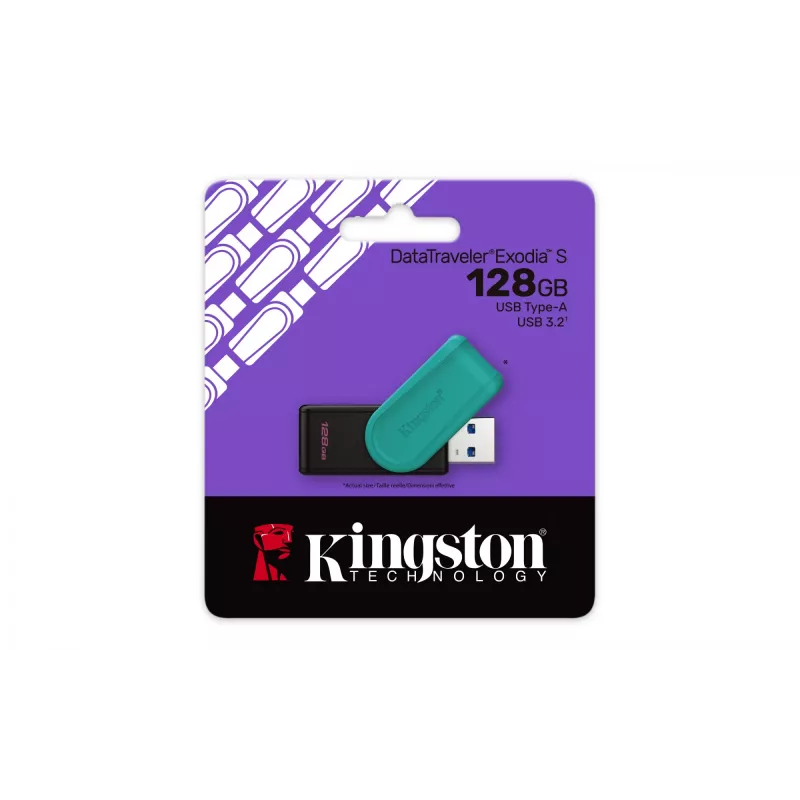 Kingston DataTraveler Exodia S 128GB USB 3.2 Gen 1 zibatmiņa (Melns/Tirkīzzils)