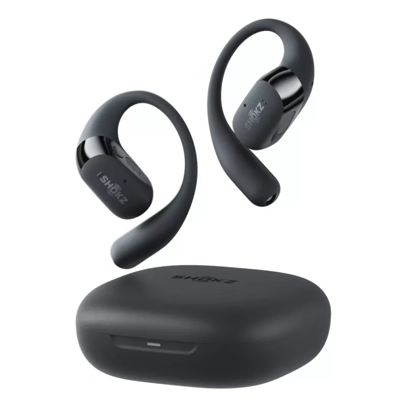 Austiņas JLAB AUDIO SHOKZ OpenFit 2 — kaulu vadība, bezvadu, atvērtas, āķa stiprinājums, melnas