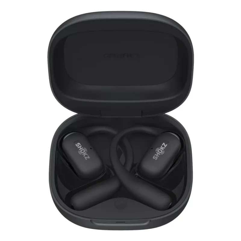 Austiņas JLAB AUDIO SHOKZ OpenFit 2 — kaulu vadība, bezvadu, atvērtas, āķa stiprinājums, melnas