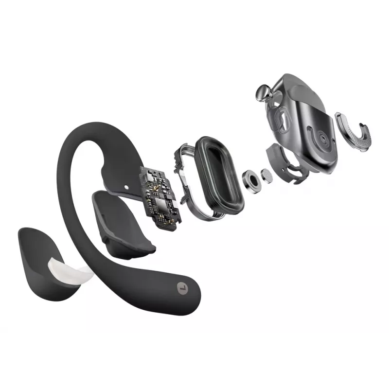 Austiņas JLAB AUDIO SHOKZ OpenFit 2 — kaulu vadība, bezvadu, atvērtas, āķa stiprinājums, melnas