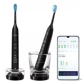 Skaņas elektriskā zobu birste Philips DiamondClean 9000 HX9914/54, 2 rokturi, 5 režīmi, melna, Bluetooth, 1 lādētājs