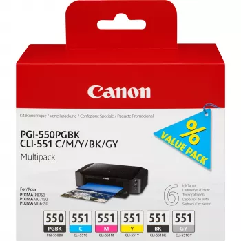 Canon PGI-550/CLI-551 PGBK/C/M/Y/BK/GY 6 krāsu kasetņu komplekts