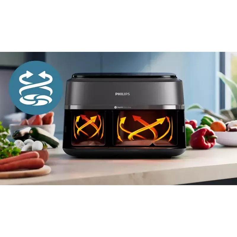 Fritētājs Philips 3000 Series Dual Basket Airfryer NA352/00 — 9 L, 2750 W, divi grozi, 8 programmas, 40–200°C