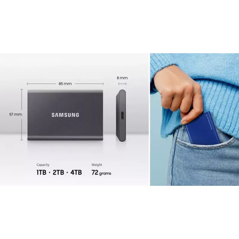 Samsung Portable SSD T7 1 TB USB Type-C 3.2 Gen 2 (3.1 Gen 2) Pelēks
