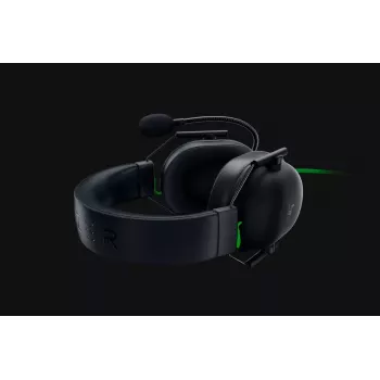 Vadu spēļu austiņas Razer BlackShark V2 X — binurālās, 3,5 mm, 32 Ω, 100 dB, trokšņus slāpējošs buma mikrofons, 1,3 m kabelis, zaļa/melna
