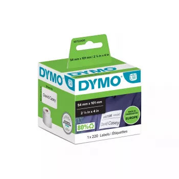 DYMO oriģinālās lielizmēra sūtījumu/vārda uzlīmes LabelWriter printeriem | 54 x 101 mm | pašlīmējošas | 220 uzlīmju ruļlī | ražotas Eiropā