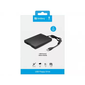 Sandberg USB diskešu diskdzinis, ārējais, USB 2.0, 360 RPM, 102 mm, 140 mm, 17 mm