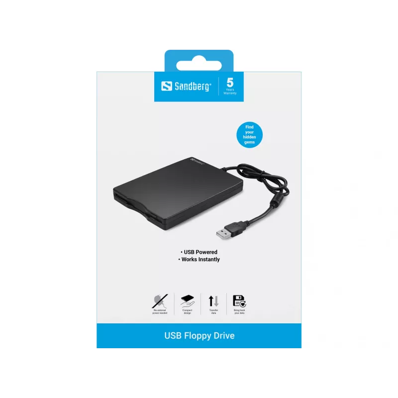 Sandberg USB diskešu diskdzinis, ārējais, USB 2.0, 360 RPM, 102 mm, 140 mm, 17 mm