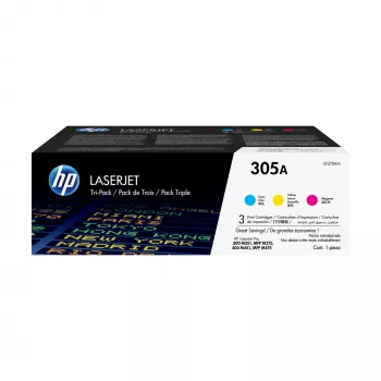 HP 305A 3-paka Ciāna/Madženta/Dzeltena oriģinālās lāzerprintera tonera kasetnes