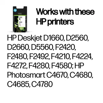 HP 300 2-pack Melnā/Krāsu oriģinālās tintes kasetnes, Melna, Ciāna, Fuksīna, Dzeltena, Pigmenta tinte, Krāsvielu tinte, 2 gab., 200 lpp., 165 lpp.