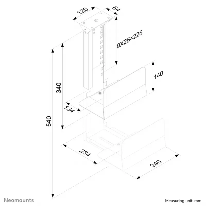 Neomounts CPU-D200BLACK CPU turētājs - max 30 kg - universāls, zem galda stiprināms, melns