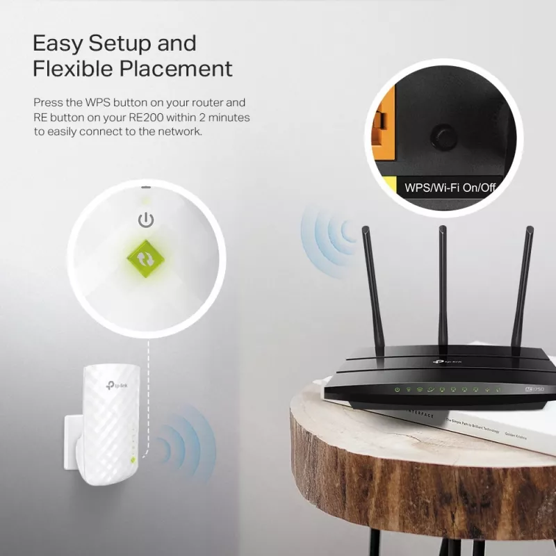 TP-Link RE200 tīkla pastiprinātājs (repeater) balts 10/100 Mbit/s