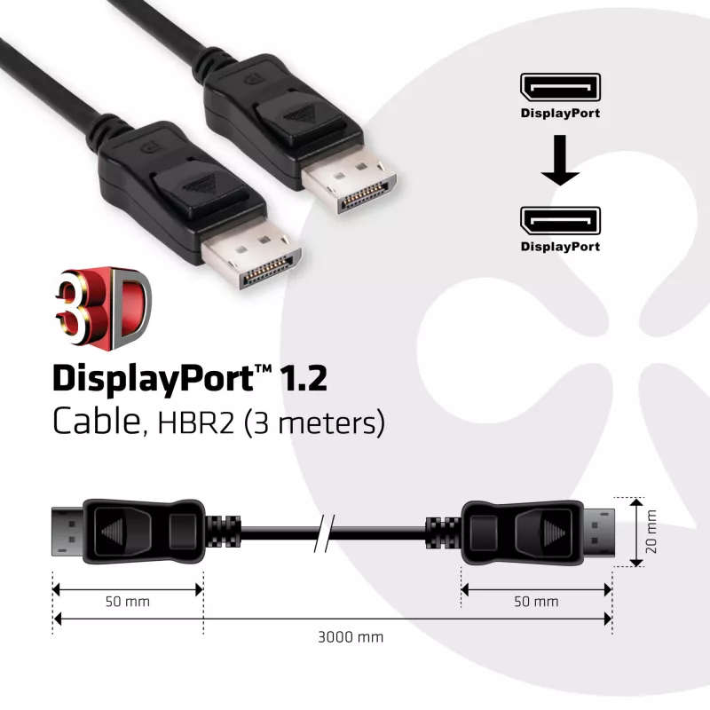 CLUB3D DisplayPort 1.2 kabelis M/M 3m 4K60Hz 21.6Gbps