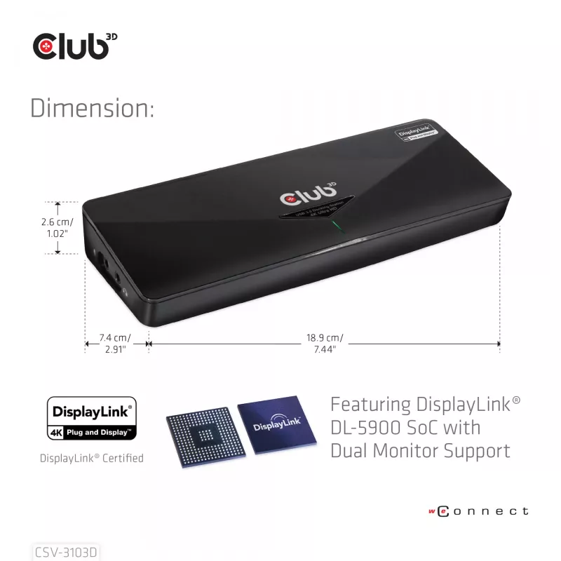 CLUB3D CSV-3103D Universāla USB 3.1 Gen 1 UHD 4K dokstacija ar DisplayLink™