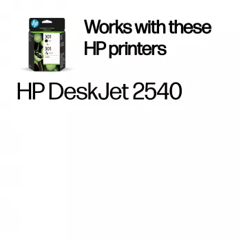 HP 301 2 iepakojums Melna/Krāsu oriģinālās tintes kasetnes, Melna, Ciāna, Dzeltena, Fuksīna, Pigmenta tinte, 2 gab., 170 lpp.
