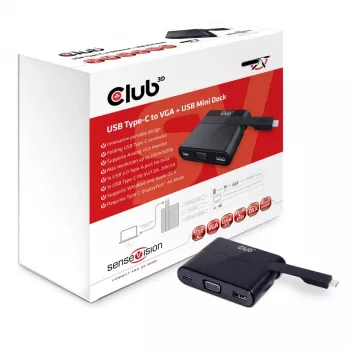 CLUB3D USB Type-C uz VGA + USB 3.0 + USB Type-C uzlādes Mini Doks