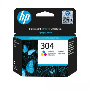 HP 304 Tri-color oriģinālā tintes kasetne, ciāna, fuksīna, dzeltena, 1 gab., 100 lapas