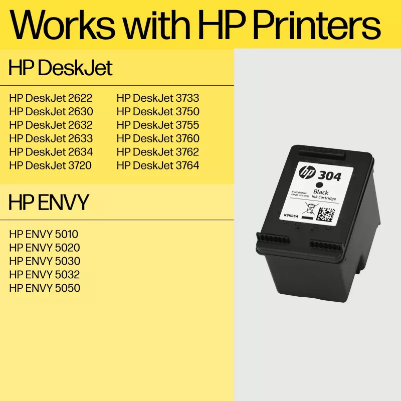 HP 304 Black Original Ink Cartridge, Melns, 1 gab., 120 lpp.